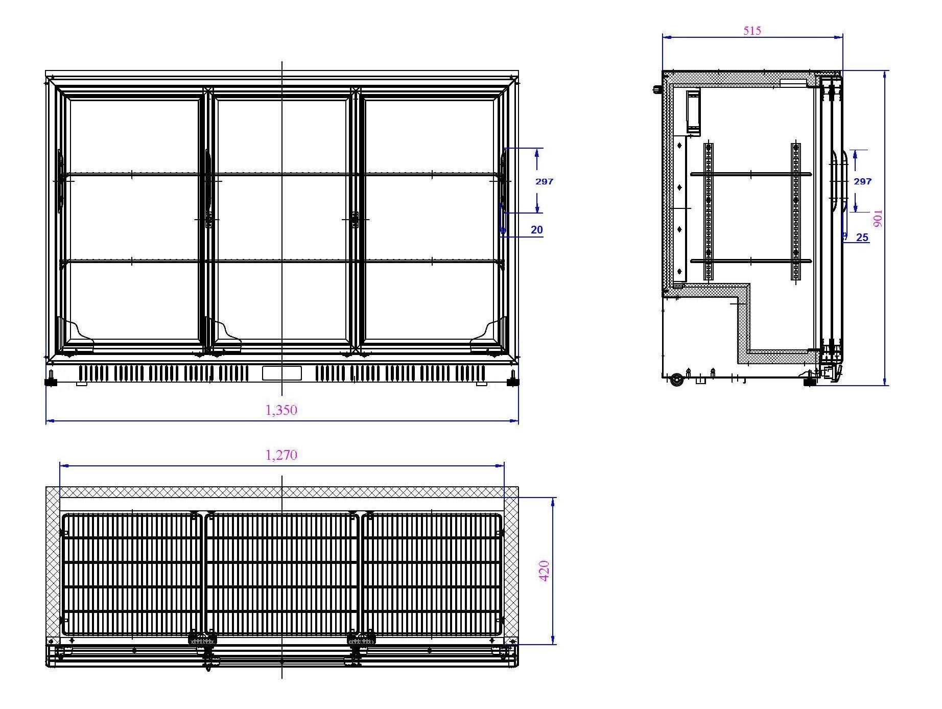 Combisteel Backbar Freestanding Cooler 3 Sliding Doors Black